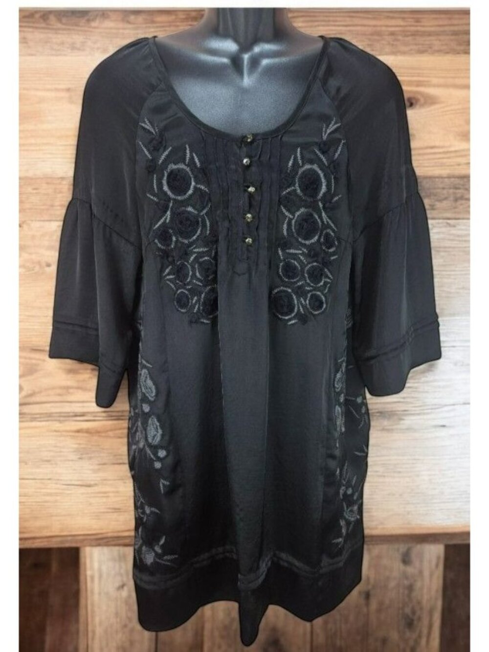 Ivy Jane Womens Black Boho Chic Embroidered Tunic Top Small